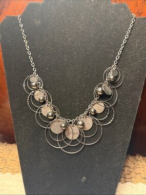 Source Unknown Gunmetal Multi-Ring Disc Necklace